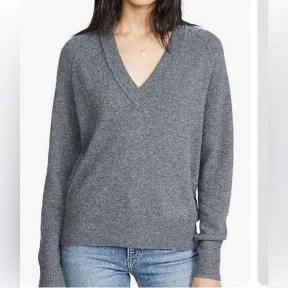 REVOLVE Equipment Madalene V-neck Light Gray Cashmere V Neck Sweater | XS - Picture 1 of 9